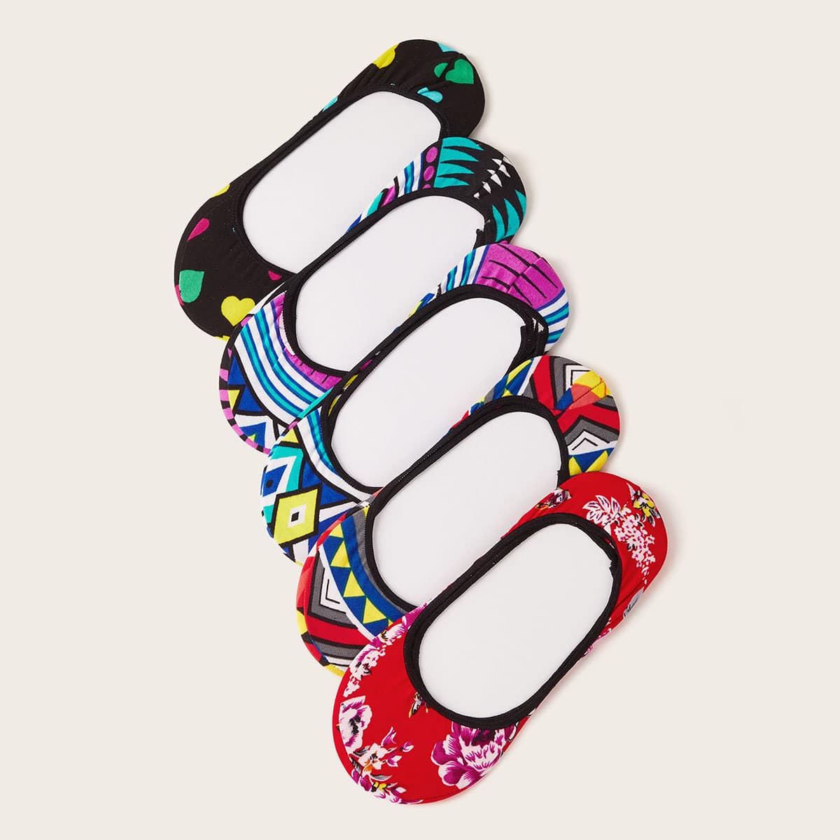 

5pairs Floral & Heart Pattern Invisible Socks, Multicolor