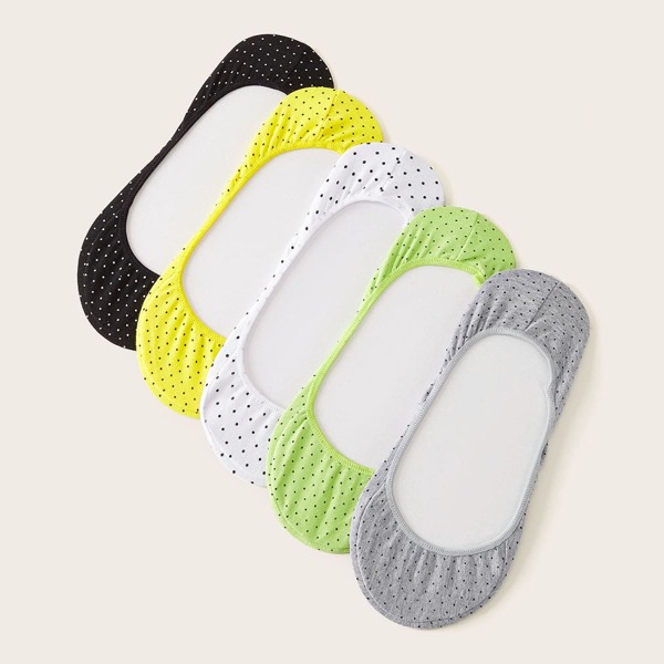 

5pairs Polka Dot Pattern Invisible Socks, Multicolor