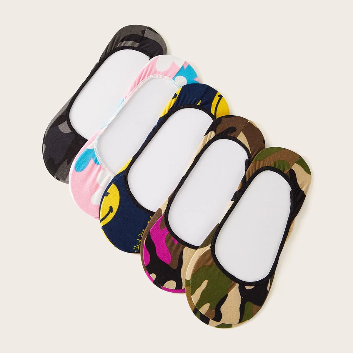 

5pairs Camo & Floral Pattern Non-clip Invisible Socks, Multicolor