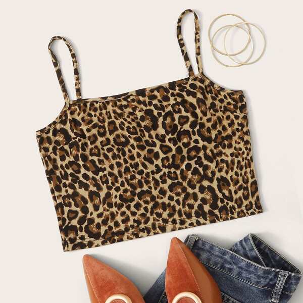 

Leopard Print Cropped Cami Top, Multicolor