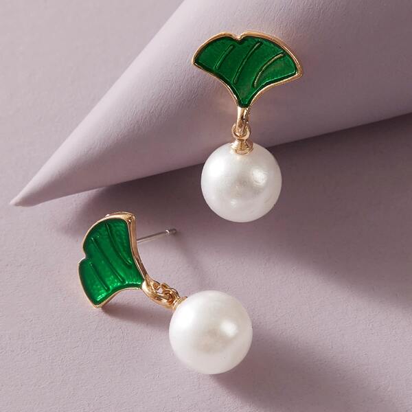 

Серьги-подвески с декором растения и искусственными жемчугами 1 пара, Многоцветный