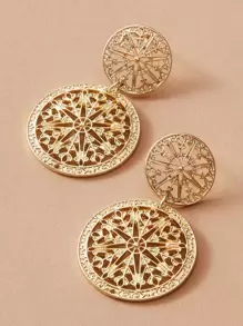1對金屬質感鏤空花卉耳墜 - 金黃色 - 查看 2