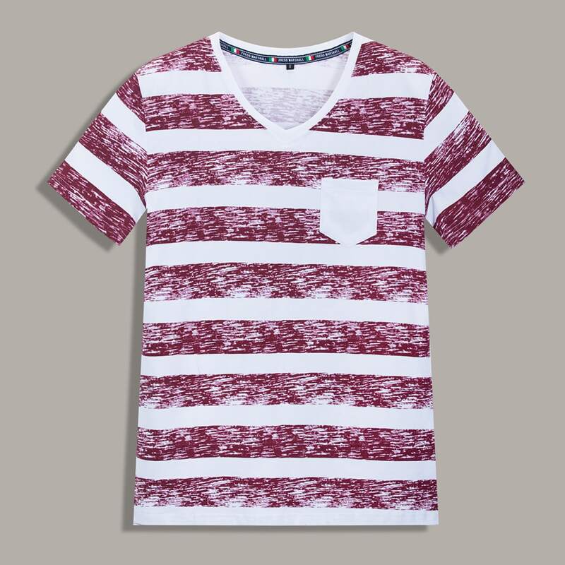 

Guys Striped V-neck Pocket Front Tee, Multicolor