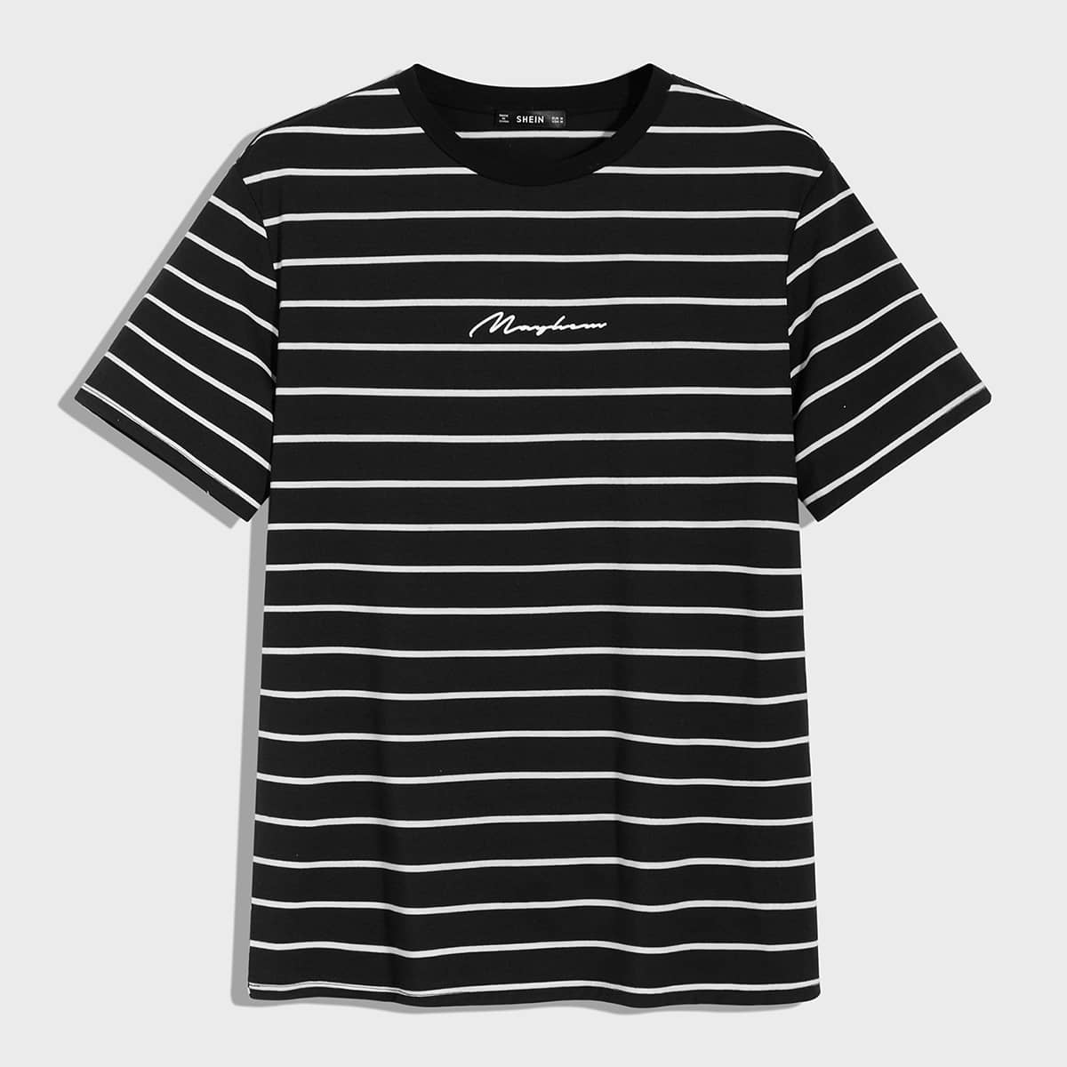 

Guys Letter Graphic Striped Tee, Black