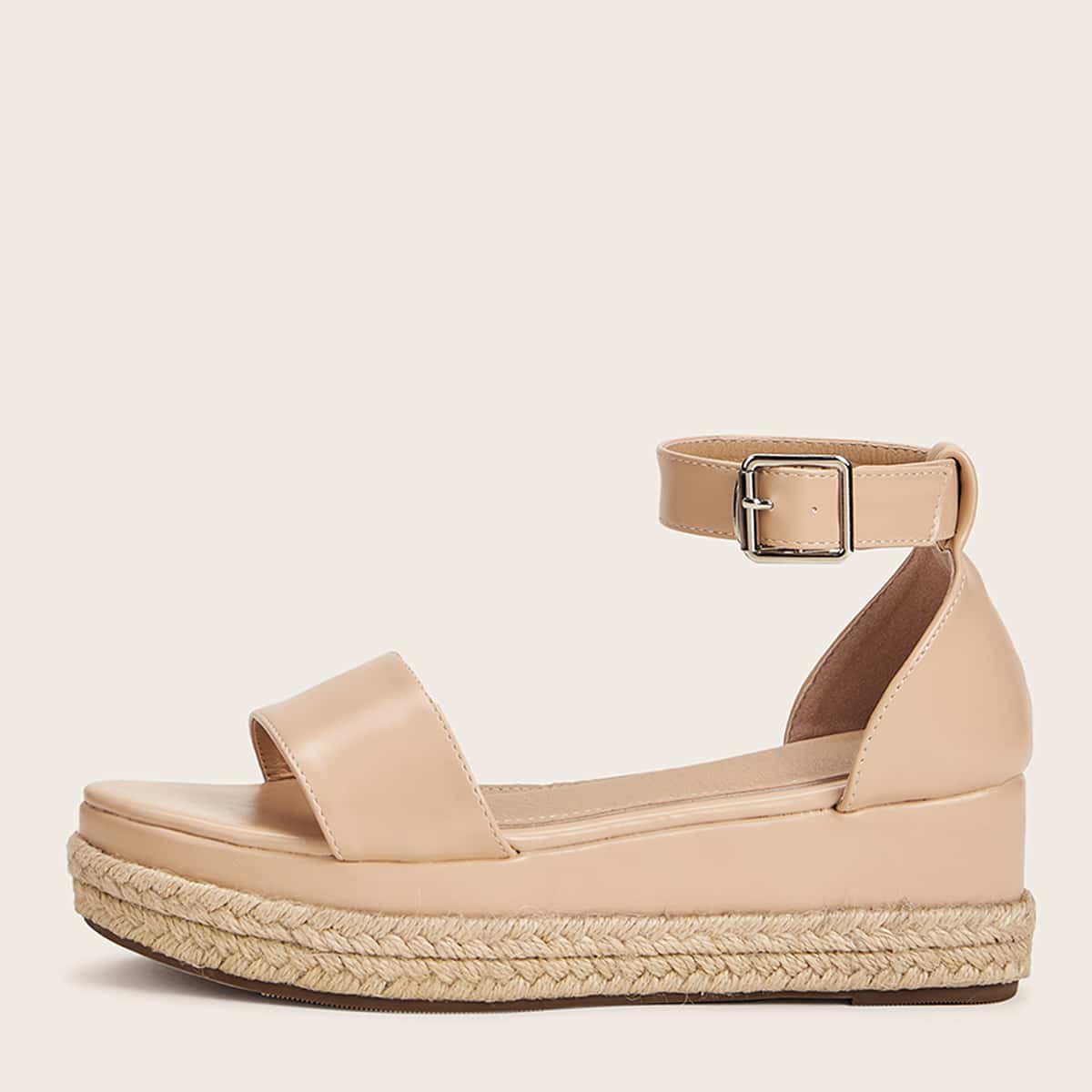 

Open Toe Ankle Strap Wedges, Nude