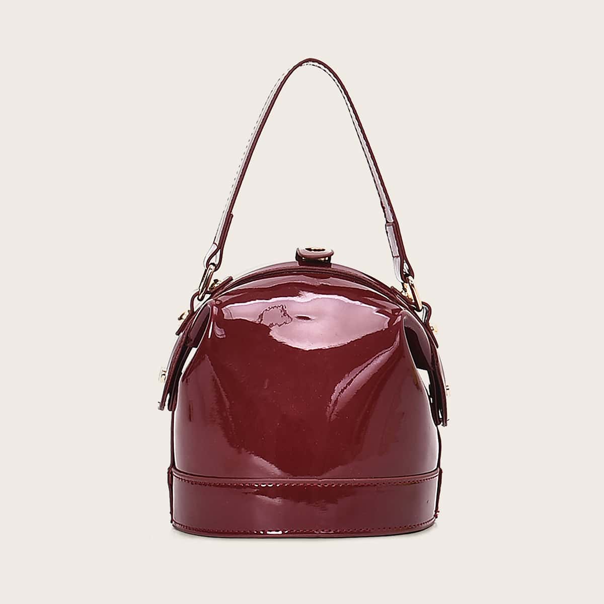 

Patent Leather Bucket Satchel Bag, Red