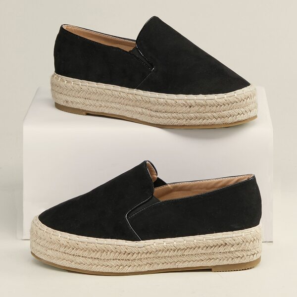 

Jute Trim Flatform Slip On Espadrilles, Black