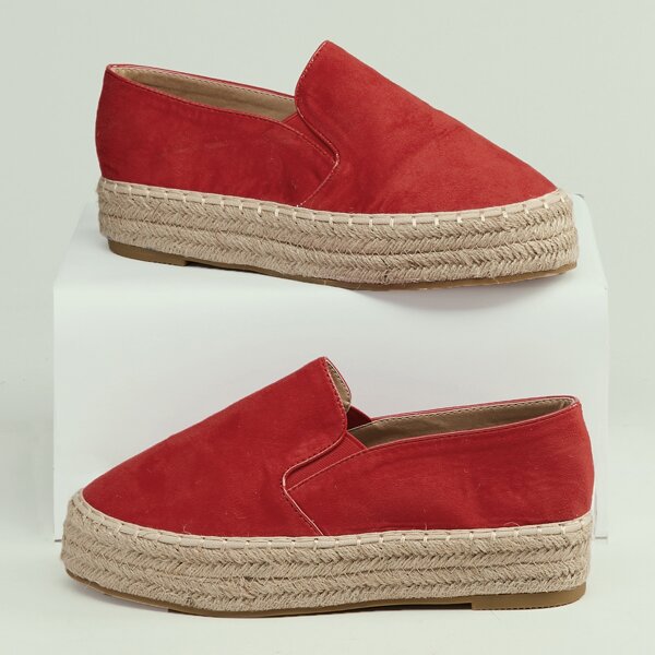 

Jute Trim Platform Slip On Espadrilles, Red