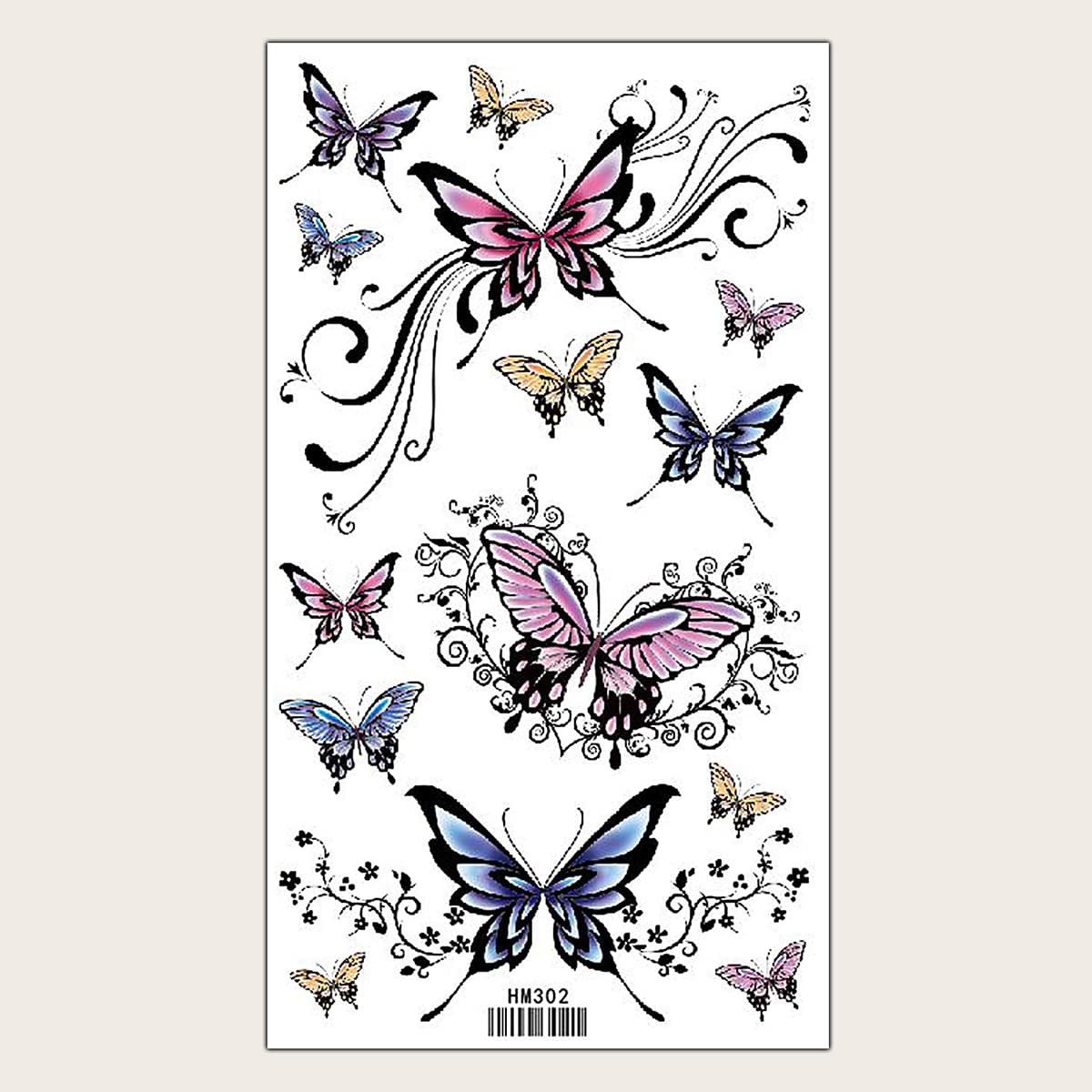 

Butterfly Pattern Tattoo Sticker, Multicolor