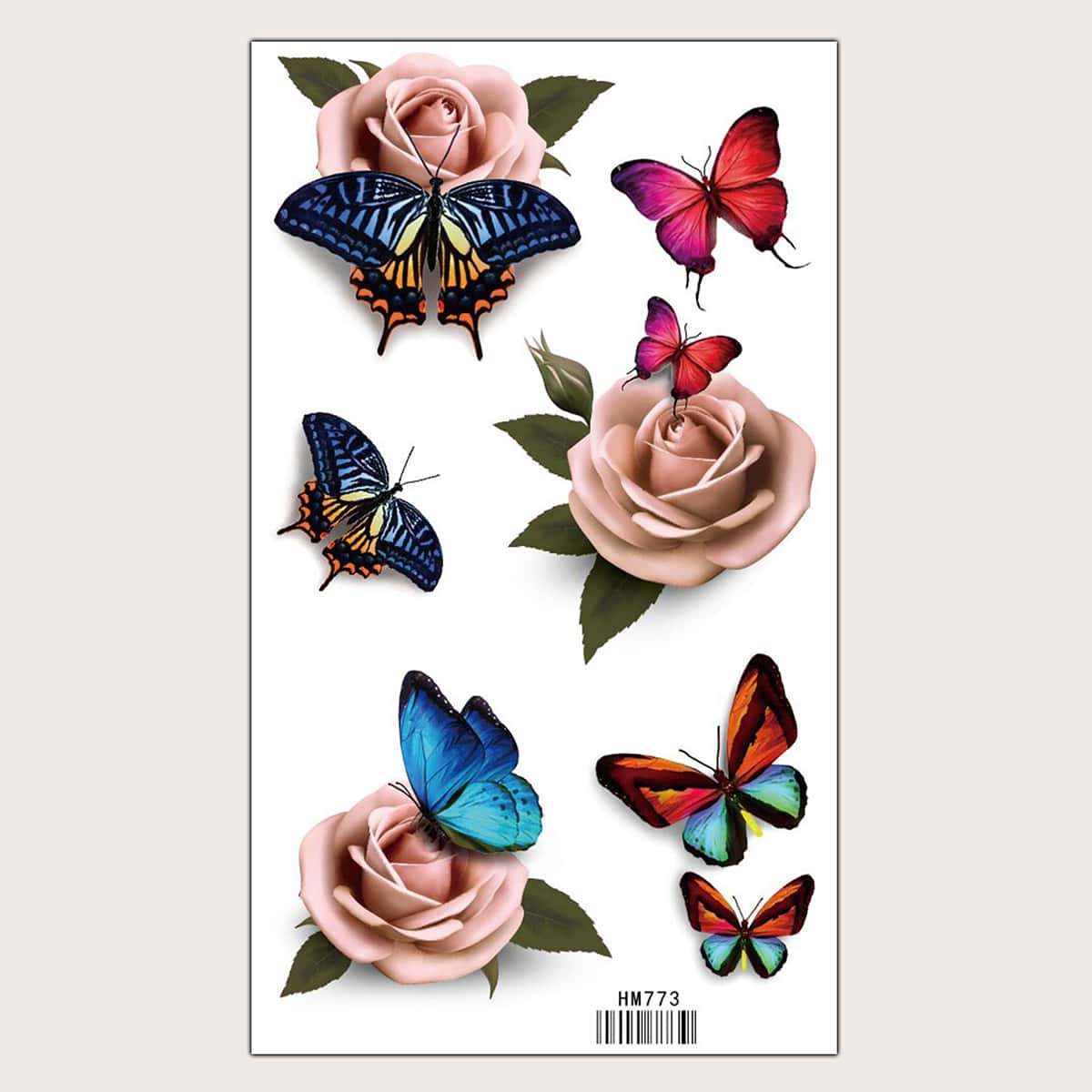 

Butterfly & Floral Pattern Tattoo Sticker, Multicolor