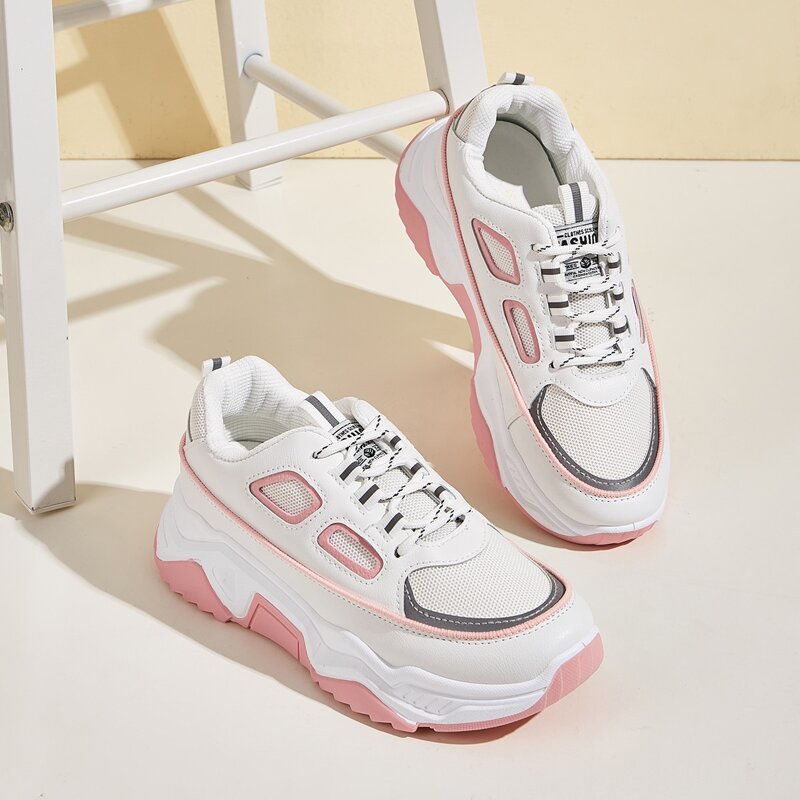 

Colorblock Lace-up Front Chunky Sneakers, White