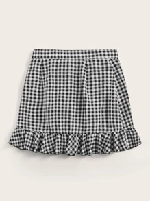 Soleia Falda fruncido con cordón lateral de cuadros - Blanco y Negro - Ver 2