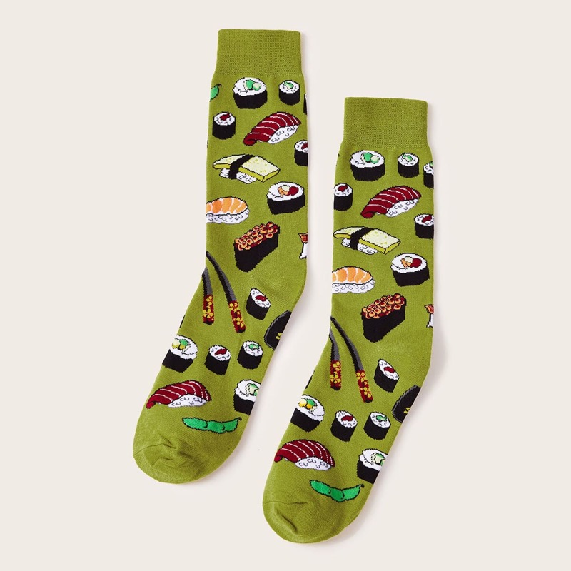 

1pair Sushi Pattern Socks, Green