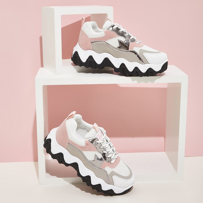

Colorblock Lace-up Front Chunky Sneakers, Multicolor