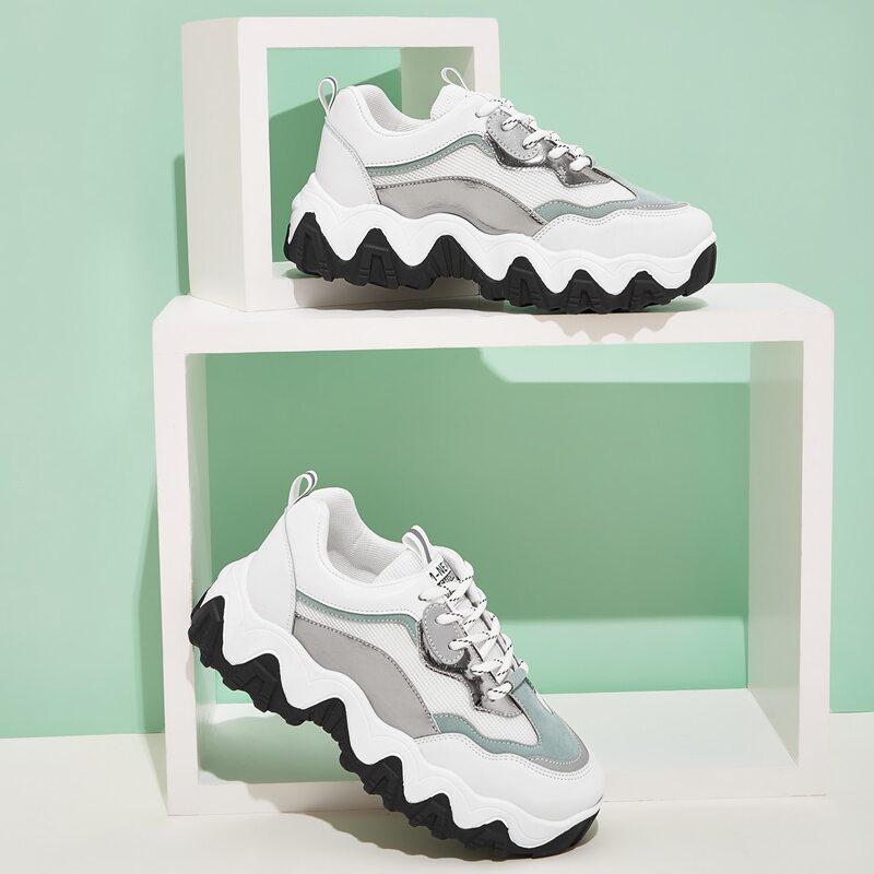 

Colorblock Lace-up Front Chunky Sneakers, White