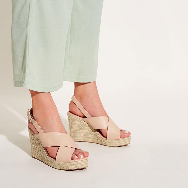 

Cross Strap Slingback Platform Wedges, Pink