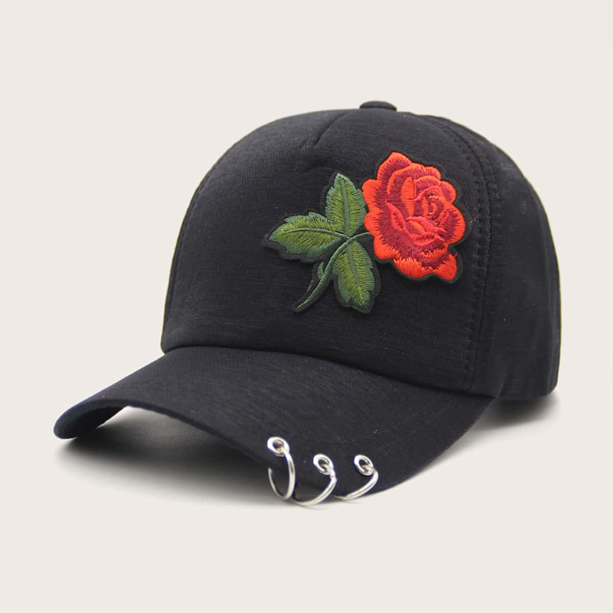 

Floral Embroidery Hoop Decor Baseball Cap, Black