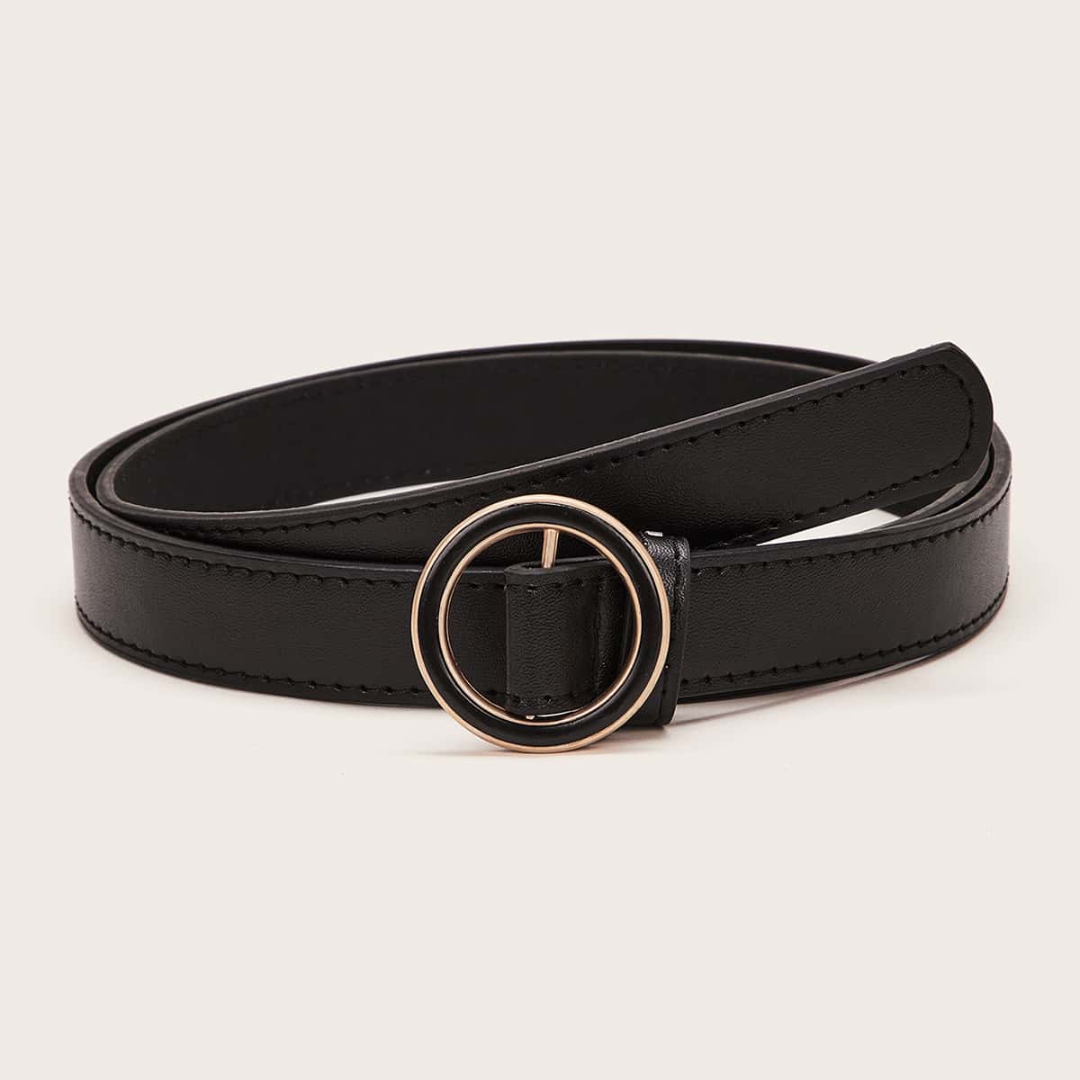 Round Buckle Belt, Black