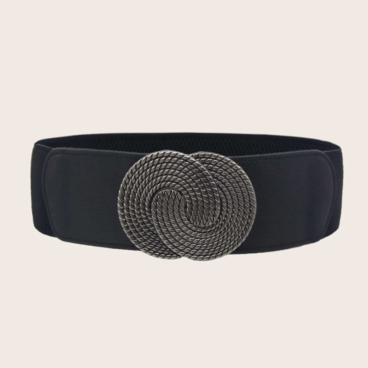 

Metal Buckle Wide Belt, Black