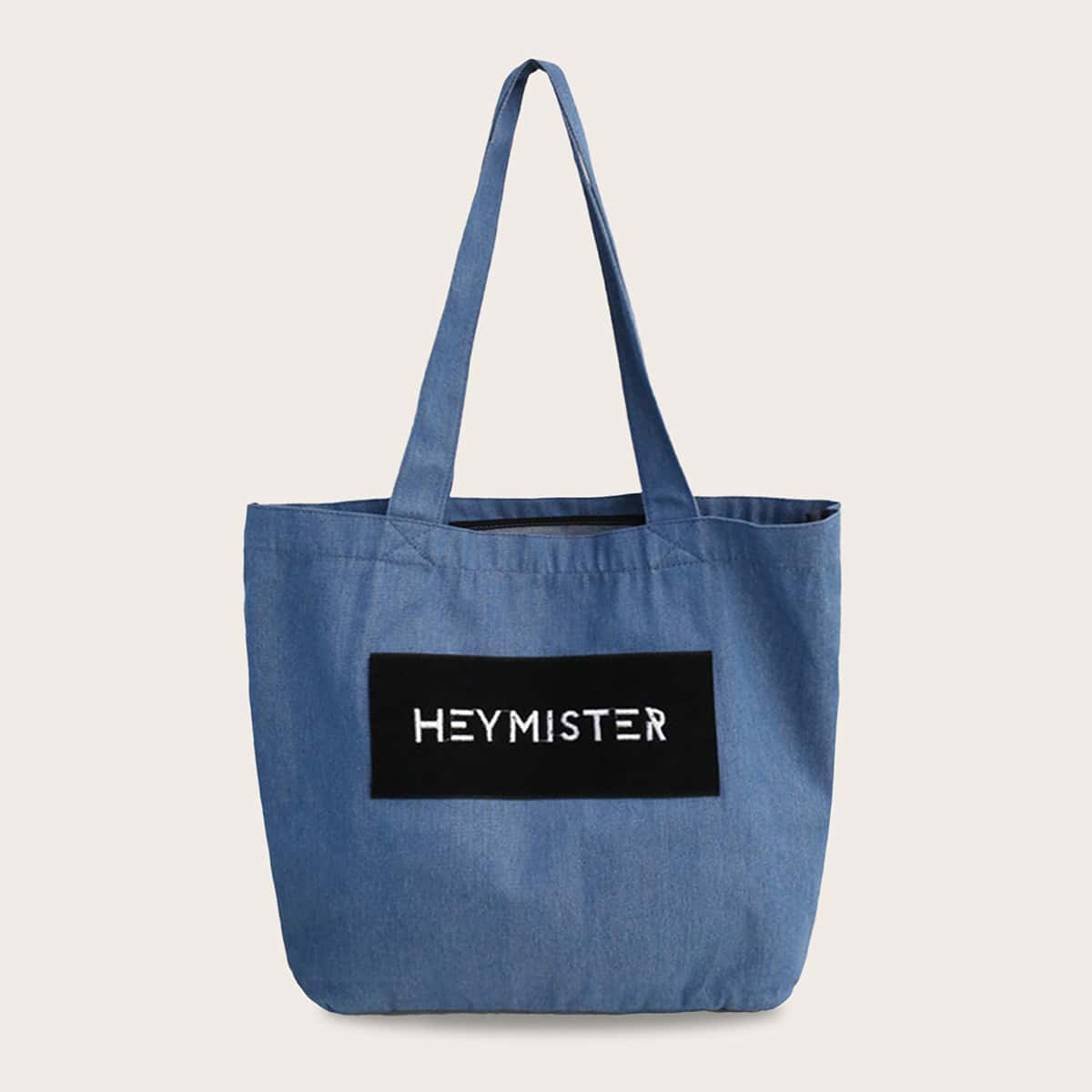

Letter Patched Tote Bag, Blue