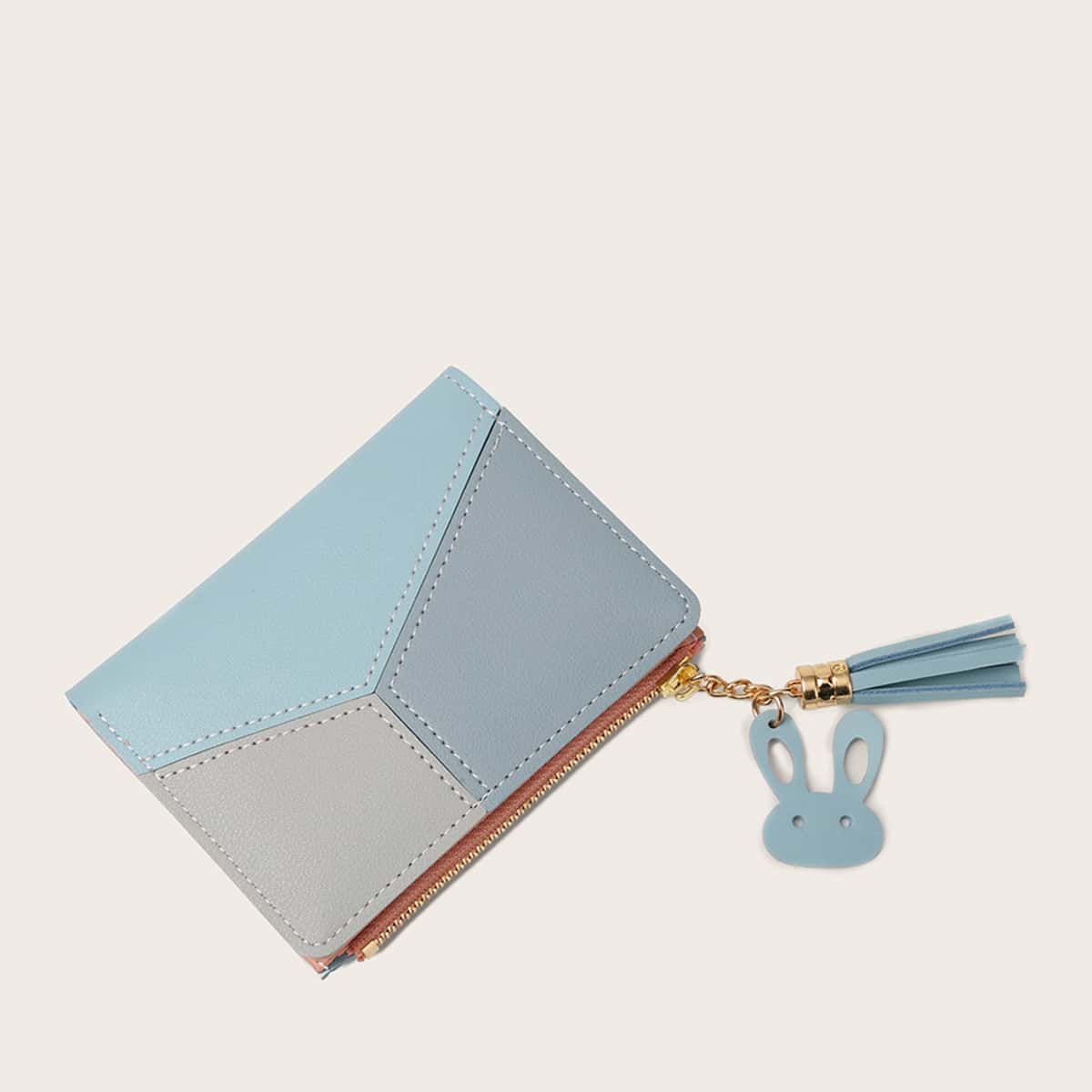 

Color-block Tassel Charm Wallet, Multicolor