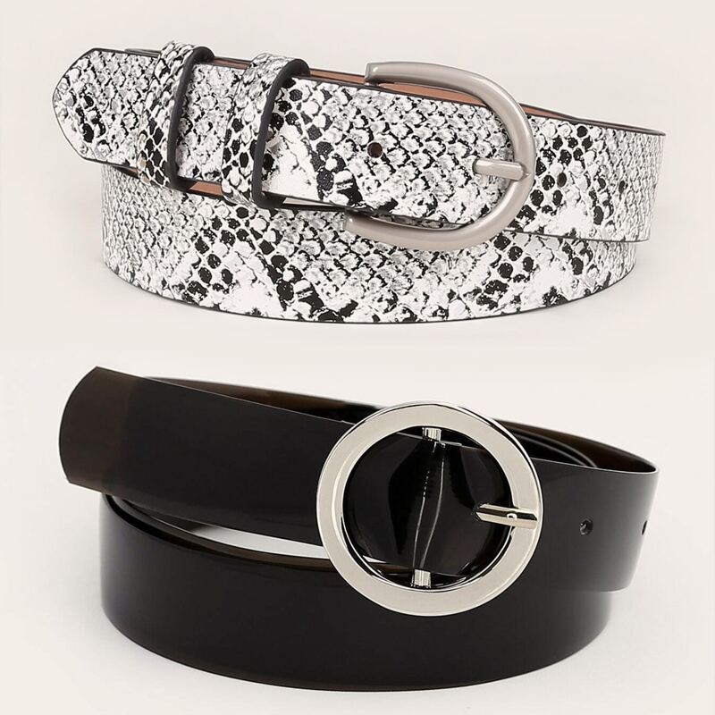 

2pcs Snakeskin Pattern Metal Buckle Belt Set, Multicolor