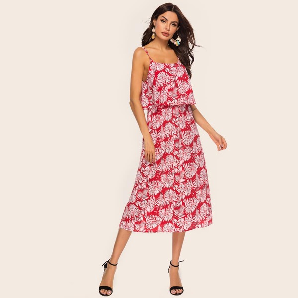 

Двухслойное платье на бретелях с тропическим принтом, Многоцветный