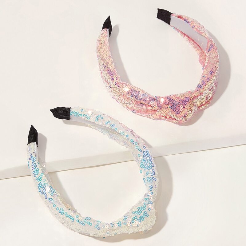 

2pcs Sequin Decor Cross Knot Hair Hoop, Multicolor