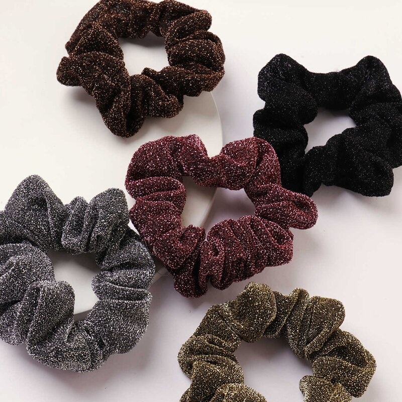 

5pcs Simple Glitter Scrunchie, Multicolor