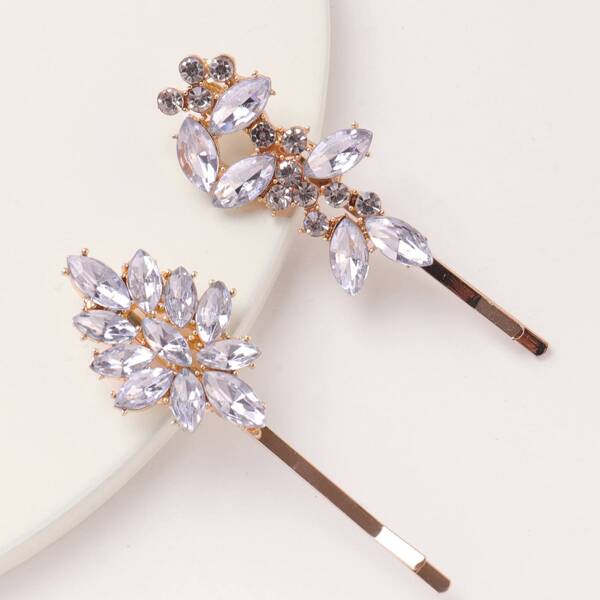 

2pcs Rhinestone Engraved Hair Clip, Gold