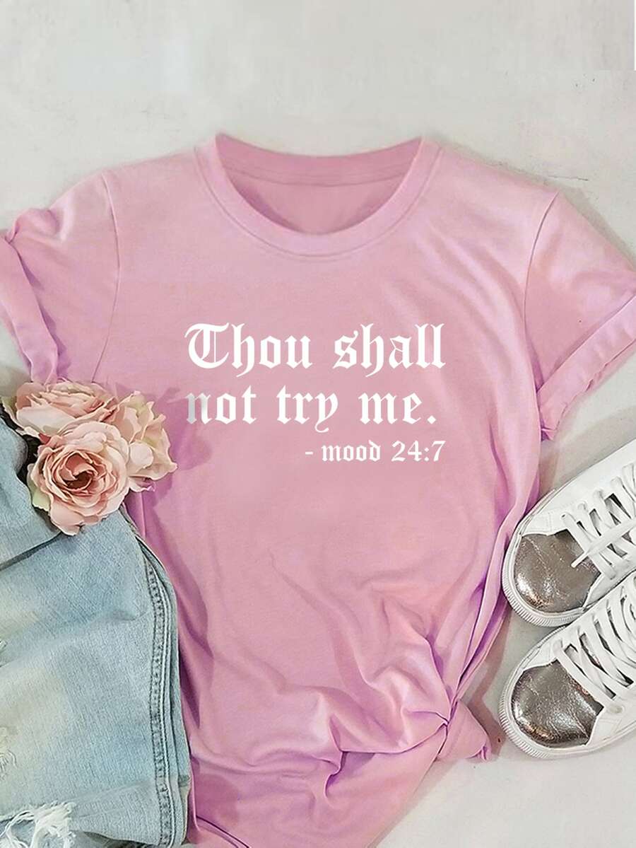 Plus Letter Graphic Crew Neck Tee - Pink - View 1