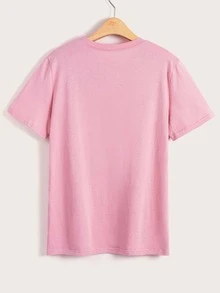 Plus Letter Graphic Crew Neck Tee - Pink - View 2
