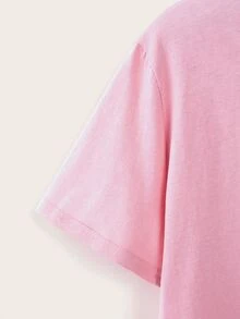 Plus Letter Graphic Crew Neck Tee - Pink - View 3