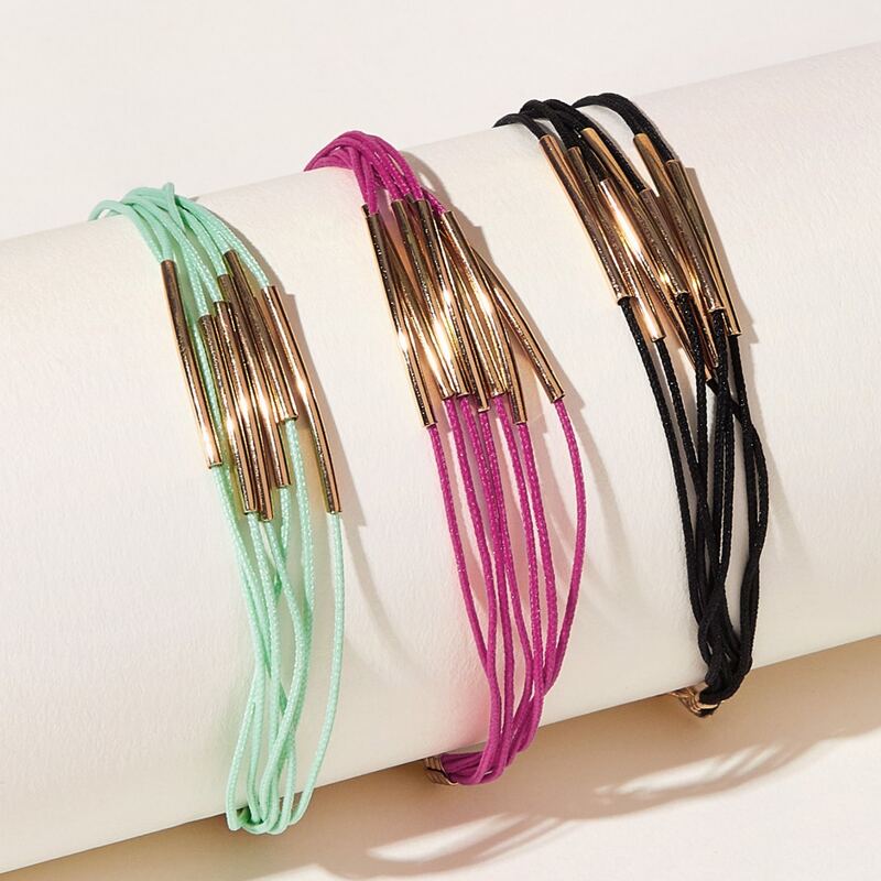 

3pcs Simple String Bracelet, Multicolor