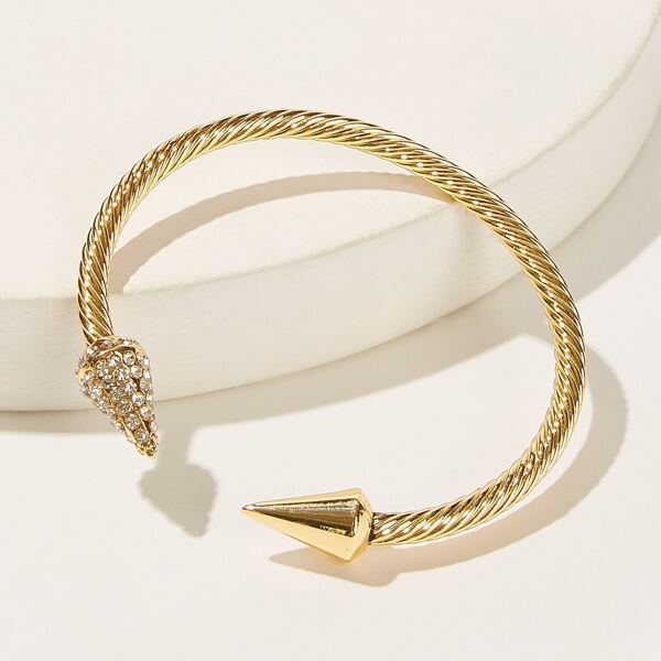 

1pc Rhinestone Engraved Arrow Decor Cuff Bracelet, Gold