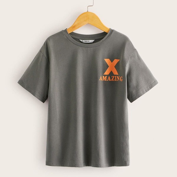 

Boys Letter and Graphic Tee, Grey