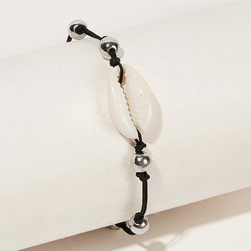 

1pc Shell Decor String Anklet, Black