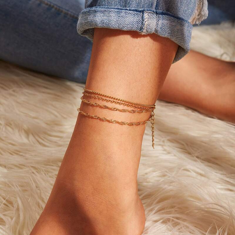 

1pc Layered Metallic Anklet, Gold