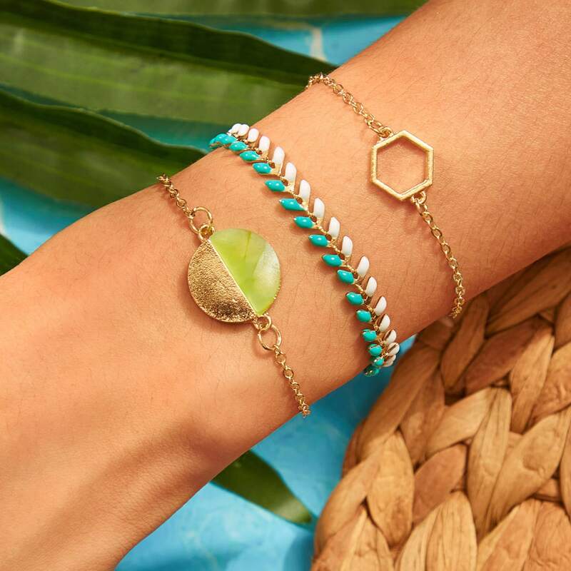 

3pcs Geometric Detail Bracelet, Multicolor