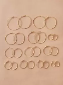 12pairs Metallic Mixed Size Hoop Earrings Set - Yellow Gold - View 1