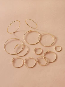 12pairs Metallic Mixed Size Hoop Earrings Set - Yellow Gold - View 2