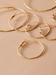 12pairs Metallic Mixed Size Hoop Earrings Set - Yellow Gold - View 3