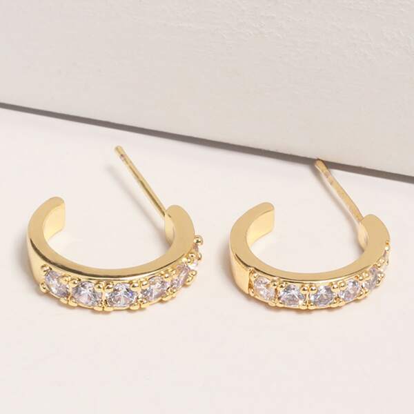 

1pair Rhinestone Decor Cuff Hoop Earrings, Gold