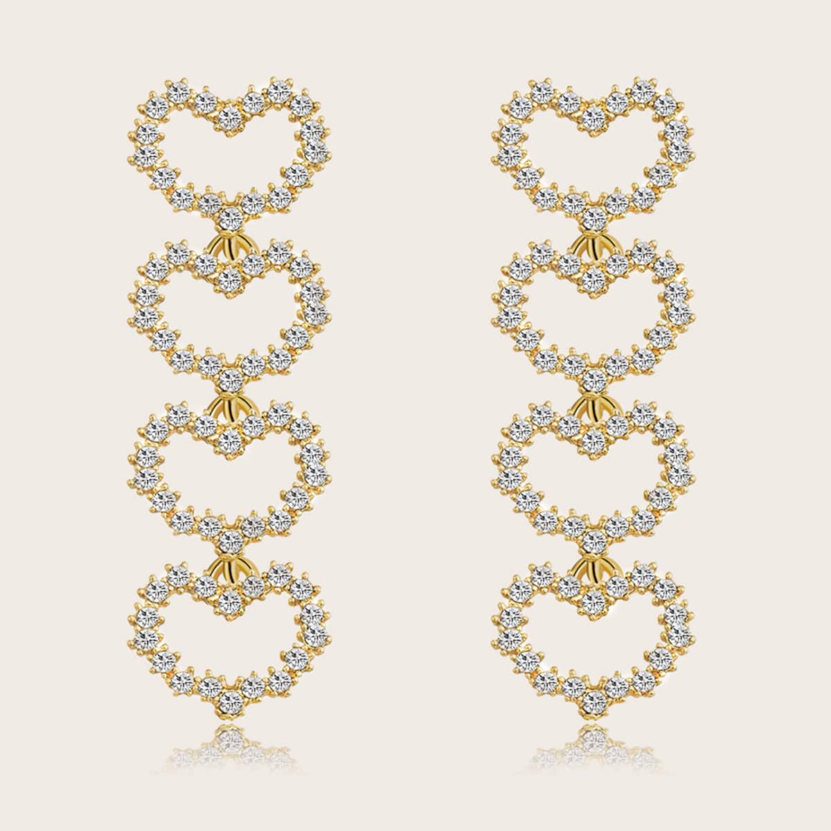 

1pair Rhinestone Engraved Heart Decor Drop Earrings, Gold