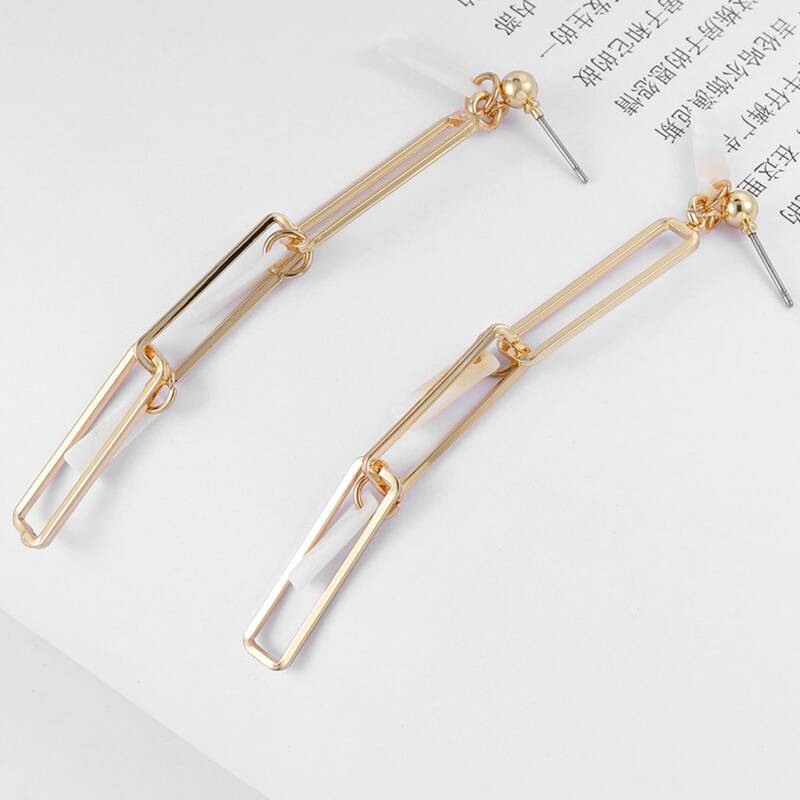 

1pair Geometric Link Drop Earrings, Gold