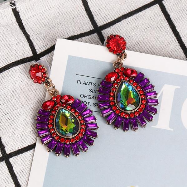 

1pair Rhinestone Decor Round Drop Earrings, Multicolor
