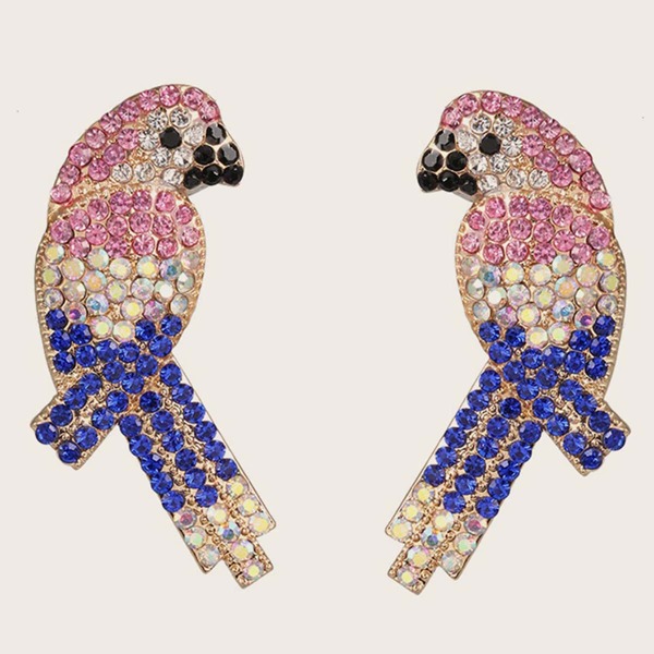 

1pair Rhinestone Engraved Parrot Shaped Stud Earrings, Multicolor