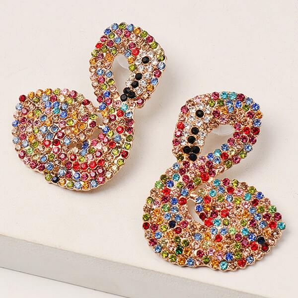 

1pair Rhinestone Engraved Swan Shaped Stud Earrings, Multicolor