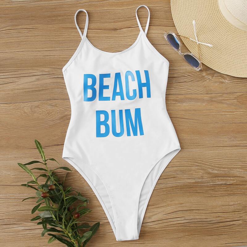 

Letter Graphic One Piece Swimsuit, White