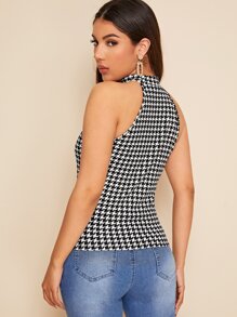 SHEIN Privé Houndstooth Halter Top - Black and White - View 2